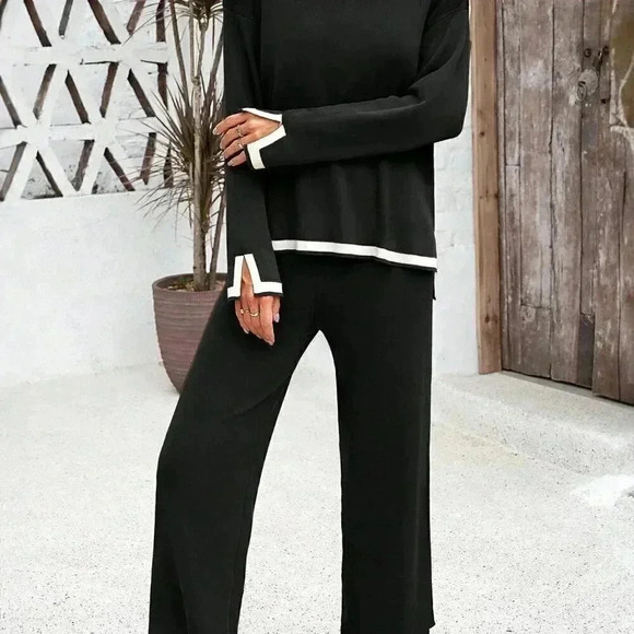 Black Casual Women's Holiday Leisure Color-Blocking Edging Long Sleeve Top - Picture 7 of 7